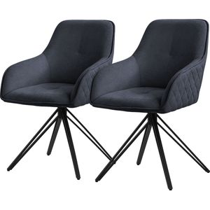 ML-Design eetkamerstoelen draaibaar set van 2, textiel geweven stof, zwart, woonkamerstoel met armleuning/rugleuning, 360° draaibare stoel, gestoffeerde stoel met metalen poten, ergonomische fauteuil