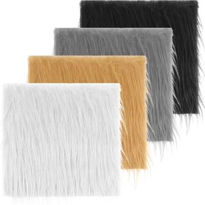 Kunstbontstof vierkant pluche ruig imitatiebont kussen stoelhoes voor kabouter baard kerstversiering (wit zwart grijs kaki 4 stuks)