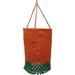 Leena-Leena duurzame lampion - oranje/groen - bio katoen - hand gehaakt in Nepal - bohémien lamp - boho lamp - kinderkamer - kamerdecoratie - hanging basket - lampenkap - moederdag
