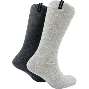 The Sockmaker sokken heren 41-46 - 2-pack Wool Boot - duurzaam - Argyle - Light Grey and Dark Grey