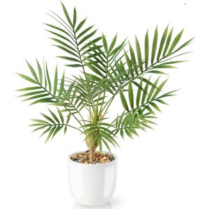 S&Dshopline® Areca Kunstpalm (35 cm) in witte keramische pot: Kunstplanten als echt | Kunstplanten in pot | Nep Plant | Palm Kunstmatige | Kunstbloemen in pot | Kleine kunstmatige palm