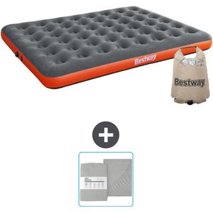 Bestway luchtbed - 2-Persoons - 152 x 203 x 22 cm - Grijs/Oranje - Inclusief en Hoeslaken