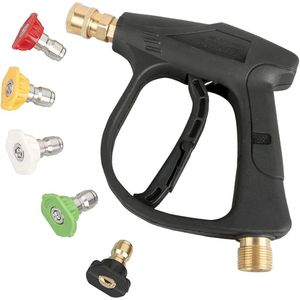 Hogedrukreinigerpistool met 5 sproeikoppen, 4350 PSI 1/4-inch snelkoppeling autowaspistool, krachtig kort spuitpistool M22 metrische draad voor autowassen M22 14 mm fitting