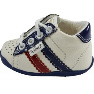Leren schoenen -  wit/donkerblauw - jongen - eerste stapjes - babyschoenen - flexibel - sneakers - maat 21