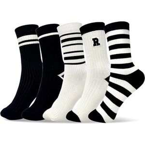 5 paar - gestreepte sokken voor dames - zwart-wit gestreepte sokken voor dames - leggings