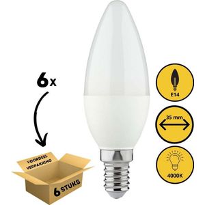Proventa Longlife LED lamp met kleine E14 fitting - Kaars - 4000k koud wit - 6 x LED kaarslamp