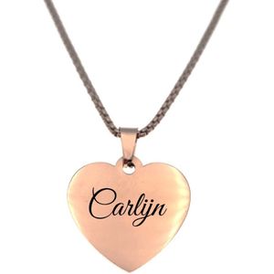 Ketting - Hart - Met Naam - Carlijn - Rosegoud