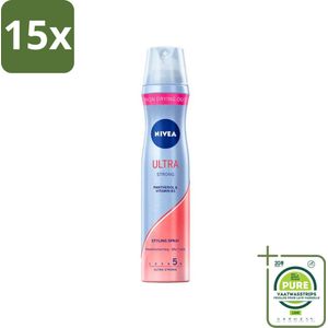 15 x Nivea - Haarspray - Ultra Strong - 250 ml - Grootverpakking - Haarspray - Sterke Fixatie - Langdurige Hold - Macadamia Olie - Haarverzorging
