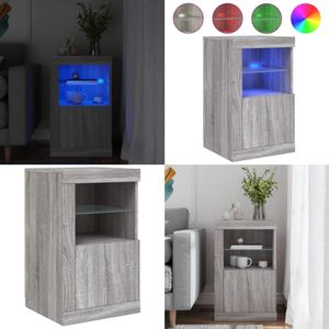 vidaXL Bijzetkast met LED bewerkt hout grijs sonoma - Bijzetkast - Bijzetkasten - Bijzetkast - Accenttafel