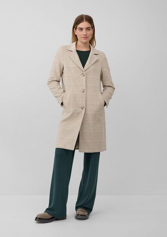 s.Oliver RED LABEL - Lange Wollen Jas - Ruitmotief - Regular Fit