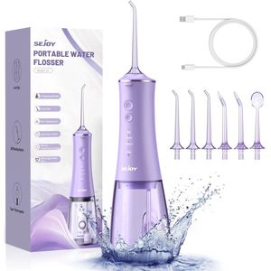 Sejoy- Waterflosser- Monddouche- Water flosser- Waterflosser draadloos- Flosapparaat waterflosser- Waterflosser draadloos- Monddouche waterflosser- Flosapparaten- Flosser- 6 opzetstukken- 4 standen- Tongreiniger- Paars