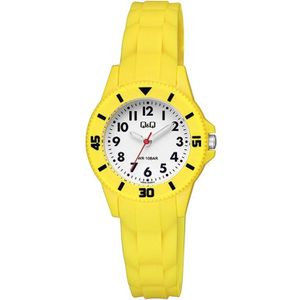 Q&Q V26A-002VY - Horloge - Sport - Analoog - Kinderen - Unisex - Plastic band - Rond - Kunststof - Cijfers - Geel - Wit - 10 ATM