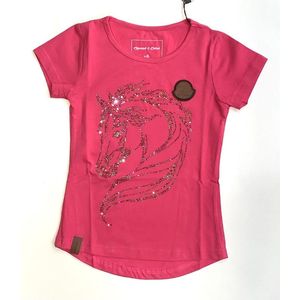 S&C t-shirt met paard - multicolor strass - roze - maat 98/104 (4)