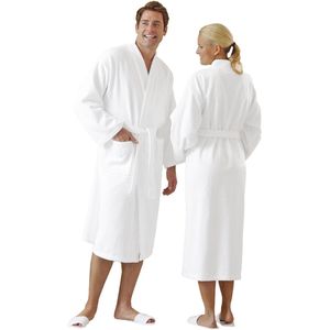Ibenzoa® Zachte Katoenen Kimonostijl Badjas voor Dames en Heren, Wit, S tot en met 6XL