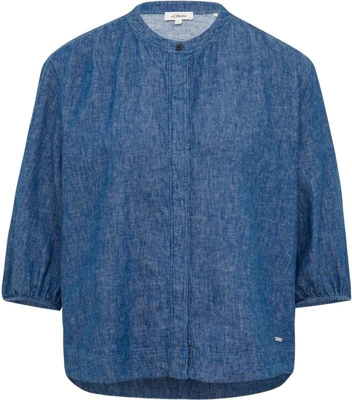 Blouse - Gevoerde Zoom - Linnen - Mélange - Losse Pasvorm - Driekwart Mouw