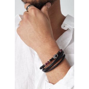 Dubbele mannenarmband met handbedel - Wijn Rood - Armband Heren Wijn-Rood - Heren Armband - Mannen Armband