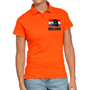Oranje fan poloshirt voor dames - met leeuw en vlag op borstkas - Holland / Nederland supporter - EK/ WK shirt / outfit XS