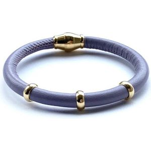 Jolla - dames armband zilver - goudkleurig - leer - magneetsluiting - bedels - Single Gold - Paars