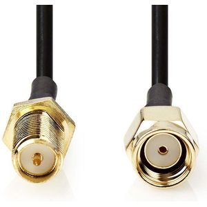 Nedis Antennekabel - RP-SMA Male - RP-SMA Female - Verguld - 50 Ohm - Enkelvoudig Afgeschermd - 1.00 m - Rond - PVC - Zwart - Envelop