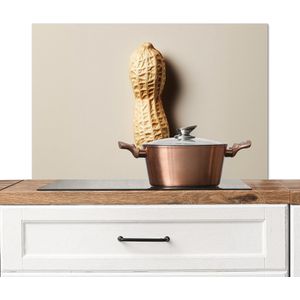 Spatscherm keuken 90x60 cm - Kookplaat achterwand Pinda - Ruw - Beige - Muurbeschermer - Spatwand fornuis - Hoogwaardig aluminium