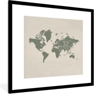 Fotolijst incl. Poster - Wereldkaart - Olifant - Grijs - 40x40 cm - Posterlijst
