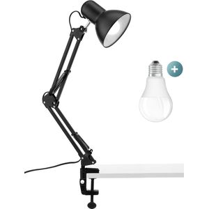 Bureaulamp Leeslamp Tafellamp met schroefklem + 5 watt LED lamp - E27 fitting - zwart