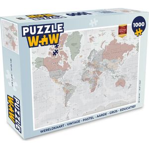 Puzzel Wereldkaart - Vintage - Pastel - Aarde - Grijs - Educatief - Legpuzzel - Puzzel 1000 stukjes volwassenen
