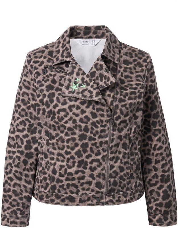 Angel of Style Angel of Style - Dames - Bikerjas geweven twill luipaard metalen treklus - Donkerbruin - Maat 42