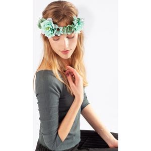 KIMU Bloemenkrans Haar Bloemetjes Mintgroen Bloemen Haarband Mint Groen Festival