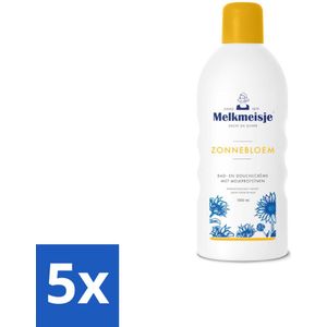 5 x Melkmeisje Bad en Douche Crème Zonnebloem en Melk 1000 ml - Zacht - Gevoed - Gezin - Douche - Bad