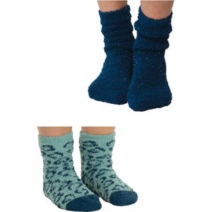 BLACK FRIDAY Rebelle 2-pack Huissokken - Fluffy fleece sokken - Turquoise - Blauw