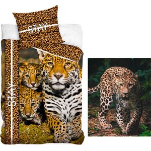 Dekbedovertrek Luipaard-Cheetah-Panter- 1 persoons- 140x200- kussen 70x90cm, incl. Fleece deken Luipaard - 120 x 150 cm