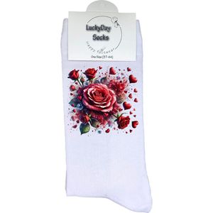 Rozen - Valentijn sokken - Valentijns Cadeau - Grappige sokken - Leuke sokken - Hem Haar sokken - Vrolijke sokken - Hartjes - Vaderdag - Moederdag - Verjaardag cadeau - Kerst cadeau - Leuk Cadeau - Speciaal cadeau - Sokken maken Happy - 37-44