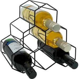 QUVIO Wijnrek - Wijnkast - Drankkast - Wijnrek muur - Wijnrek staand - Wijnrekken - Wijnaccessoire - Voor 6 flessen - 19 x 25,5 x 25 cm (lxbxh) - Metaal - Zwart