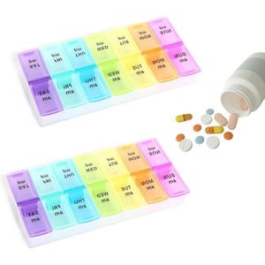 JGS Premium - 2 stuks tablettenbox 7 dagen, medicijnbox met 2 vakken voor ochtend en avond, pillendoos voor vitaminen en visolie, praktische weekvoorraad