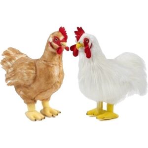 Set van Pluche kip en haan knuffel 35 cm speelgoed- Kippen/hanen boerderijdieren knuffels/knuffeldieren/knuffels voor kinderen