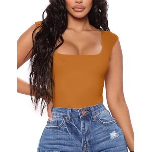 Dames Sexy Bodysuits Met Vierkante Hals, Mouwloos Tanktop Clubwear