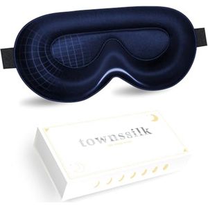 townsslik 3D slaapoogmasker, dubbelzijdig 19mm luxe moerbeizijde, geen impact op wimpers, comfortabel voor de ogen, verstelbare schouderband, leuke cadeaus, marineblauw