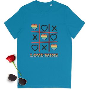 Pride t shirt - Love Pride t-shirt - Gay Pride tshirt - Love Wins - Heren t shirt - Dames t shirt - tshirt vrouwen en mannen - Unisex maten: S M L XL XXL XXXL - T shirt kleuren: wit, geel, oranje en blauw (Azur).