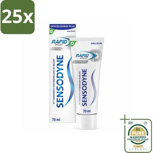 25 x Sensodyne - Tandpasta - Rapid Relief Whitening - Snelle Gevoeligheidsverlichting - 75 ml - Grootverpakking - Gevoelige Tanden - Snelle Verlichting - Tandpasta - Witte Tanden - Gevoeligheid Verlichting