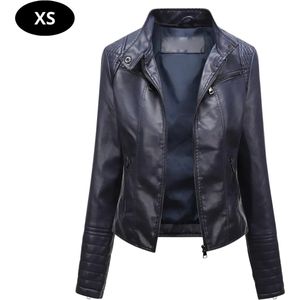 Bovista Leren Jas - Leather Jacket - Lederen Jas - Bomberjack - Pilotenjack - Blazer - Biker - Motorjas - Motormuis - Dames - Blauw XS