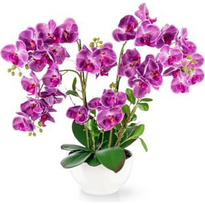 Riokem ® XXL Kunstbloem Orchidee Groot (56 cm) in Hoogglans Keramiek Pot | Kunst Orchideeën | Kunstbloemen Als Echt | Kunst Orchideeën in Pot | Kunstbloemen in Pot | Kunst