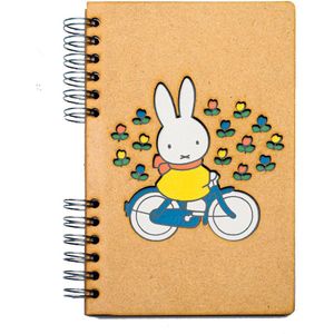 KOMONI - Duurzaam houten bullet journal - Gerecycled papier - Navulbaar - A5 - Stippen - Nijntje op de fiets