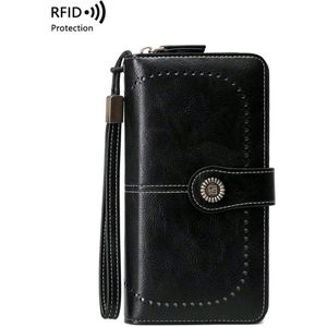 Portemonnee Dames - Drukknopen en ritssluiting - Zwart - PU-leer - RFID - Dames Portemonnee