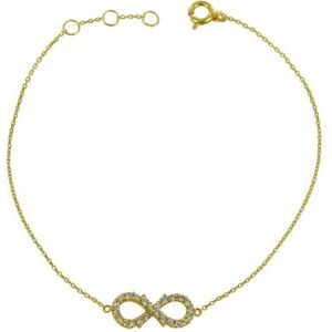 Silventi 110401027 Gouden Armband - Dames - Infinity - 15 x 6,5 mm - Zirkonia - Ankerschakel - 15,5 + 2,5 cm - 14 Karaat - Goud