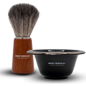 Brent Berkeley - Heren Scheerset - Scheerkwast & Scheerkom Combinatie - Synthetiche Scheerkwast van Natuurlijk Beukenhout & Porseleinen Scheerkom Scheerschuimset