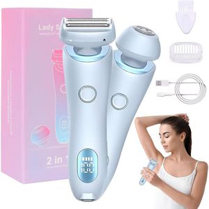 Epilator Elektrisch scheerapparaat voor dames, intiem scheerapparaat voor vrouwen, nat en droog scheerapparaat, Ipx7 waterdichte trimmer voor bikinizone, oksels, benen, armen en lichaam-Blauw