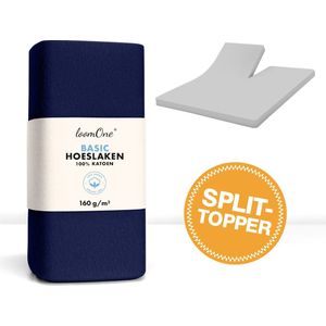 Loom One Hoeslaken Splittopper – 100% Jersey Katoen – 180x200 cm – tot 12cm matrasdikte– 160 g/m² – Donkerblauw