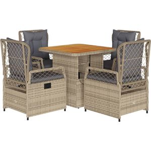 vidaXL - 5-delige - Tuinset - met - kussens - poly - rattan - beige
