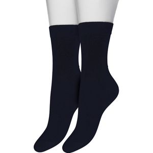 Bonnie Doon Basic Sokken Dames Donker Blauw maat 36/42 - 2 paar - Basis Katoenen Sok - Gladde Naden - Brede Boord - Uitstekend Draagcomfort - Perfecte Pasvorm - 2-pack - Multipack - Effen - Donkerblauw - Navy - OL834222.102